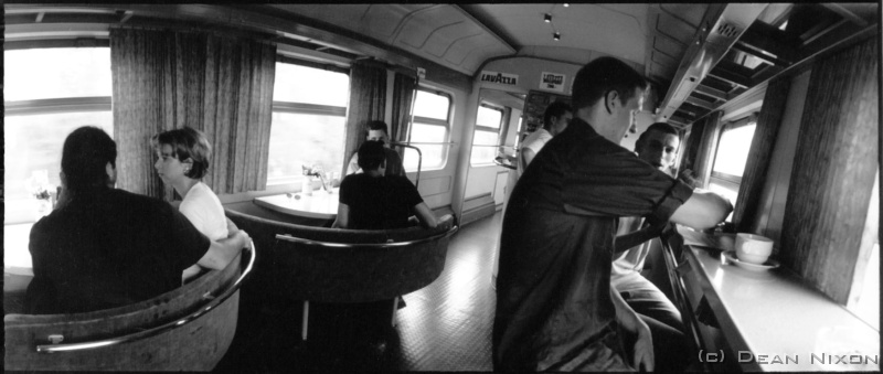 2000.07 Train to Budapest_hf <div align=left>July 2000<br>Dear PMers,<br>Meanwhile, on the technical front... my recent purchase of a Russian made panoramic camera has become the beginning of a series of experiments in seeing. Its completely mechanical which may be a plus point. I was advised to test the camera first in case of manufacturing faults ... and, it worked perfectly, so it should remain reliable. Ive started using it for industrial landscapes... the theme of my next solo show, concentrating on the area near where Im living. Today I saw some shots taken ten years ago, just after the GDR came to a grinding halt... it looked something like Grozny does now!...parts still do.<br>A couple of other cameras have also been added to my arsenal: a tiny Polaroid with prints no bigger than a 35mm format, and another Russian camera - the "famous" Lomo. And Ive got my eye on a $50 plastic lensed medium format Holga. Im not too sure what Im going to do with these yetbut Ive got a few ideas up my flak-jacket.<br>Dean<br>